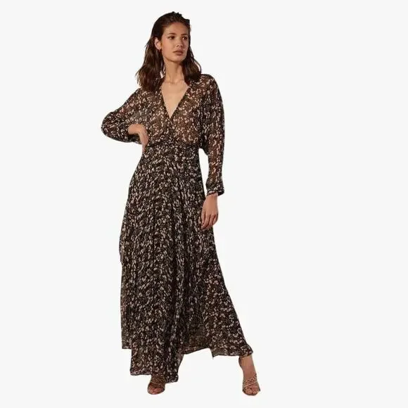 Poupette St Barth M Sheer Ilona Maxi Wrap Dress 100% Silk Long Sleeve Black NEW! - Picture 11 of 11
